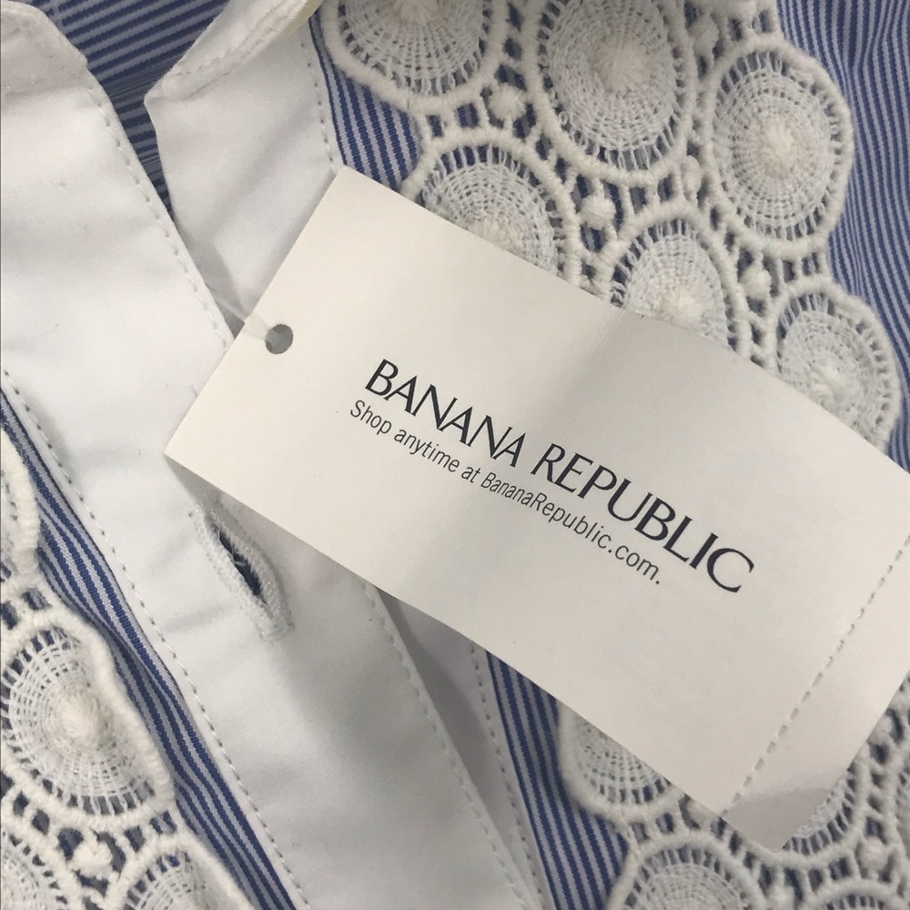 Banana Republic button front pin stripe lace top. - Picture 6 of 8